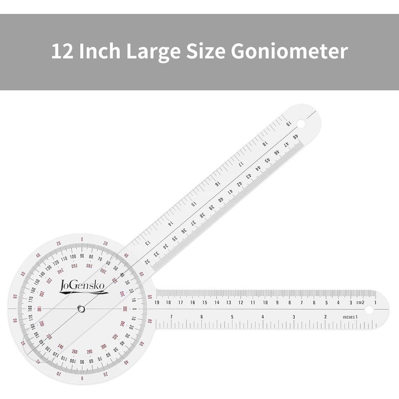 JoGensko 12 Inch Goniometer for Orthopaedic Use, 360 Degree Large Size Plastic Goniometer，Physical Therapy Angle Protractor Ruler for Knee Joints, Elbow, Shoulder or Hip - Image 2